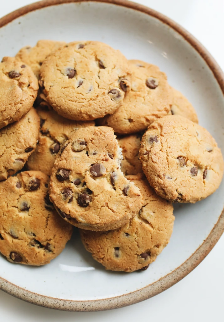 Brown butter chocolate chip cookies with melted chocolate pools fresh from the oven