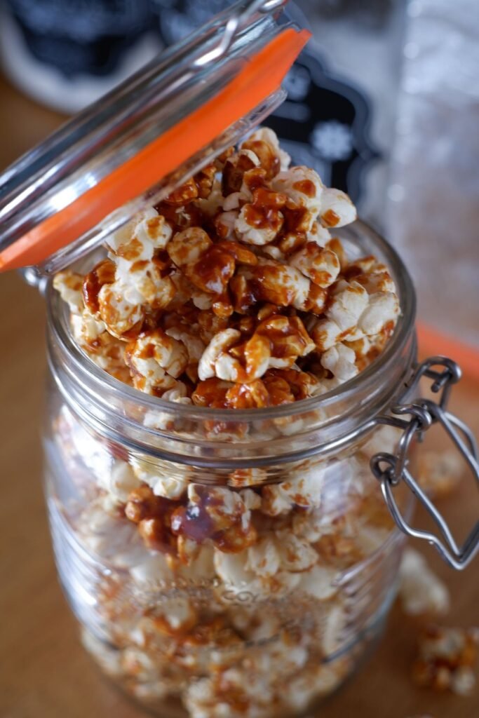 Jar of caramel popcorn