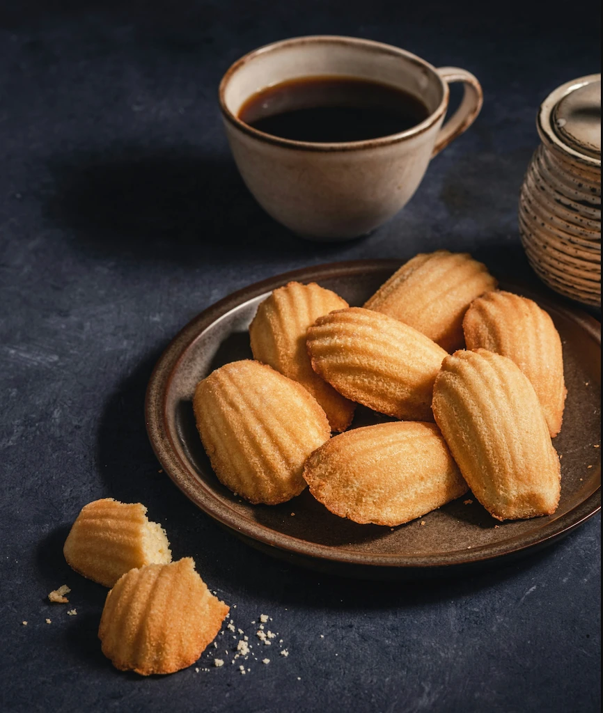 Classic French madeleines showing the shell shape and golden edges
