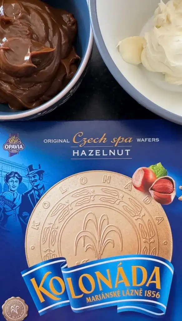 Czech Kolonáda hazelnut spa wafers, mascarpone and dulce de leche