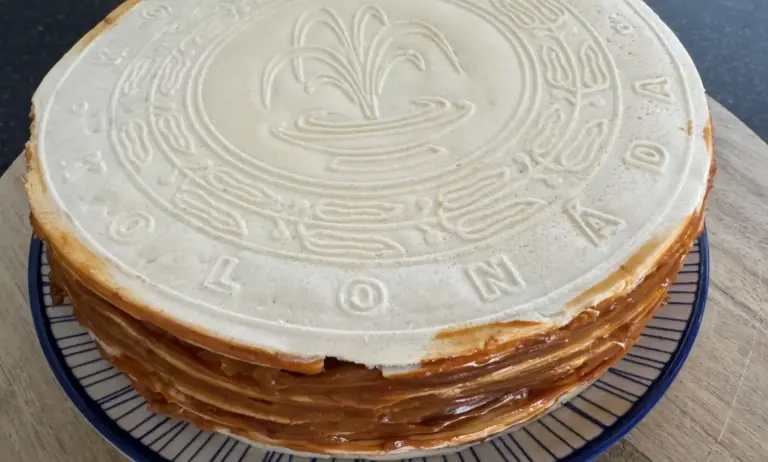Stacked Czech Kolonáda hazelnut spa wafer cake with dulce de leche and walnut filling