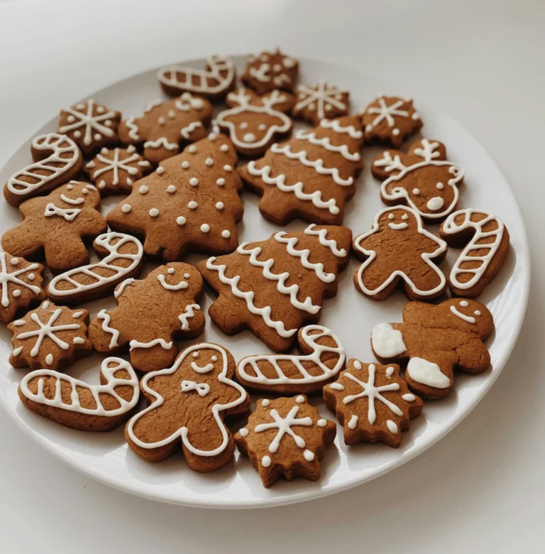 Soft gingerbread cookies decorated with white icing